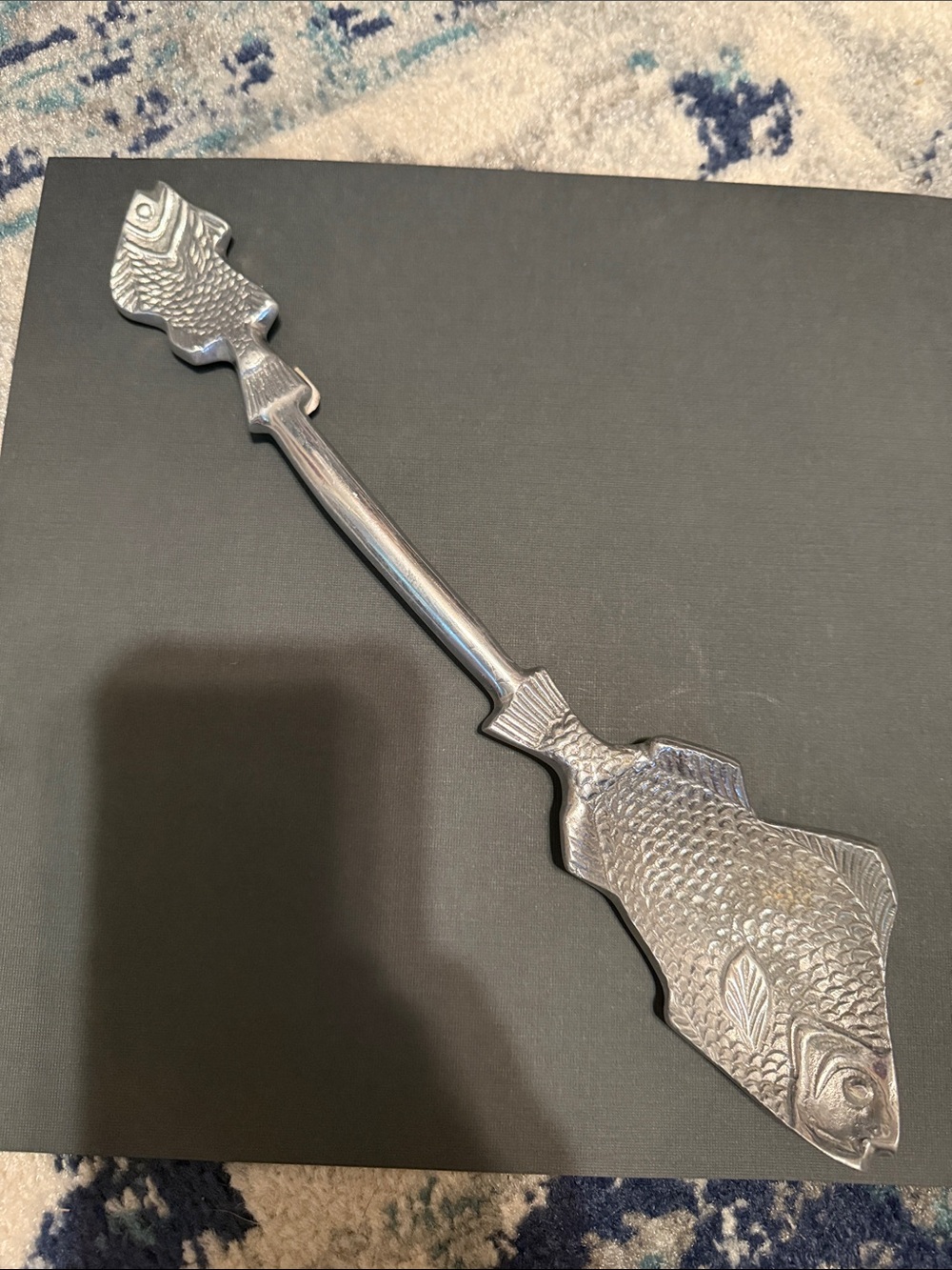 Decorative Pewter Fish Motif Metal Server – 14 inch serving spoon